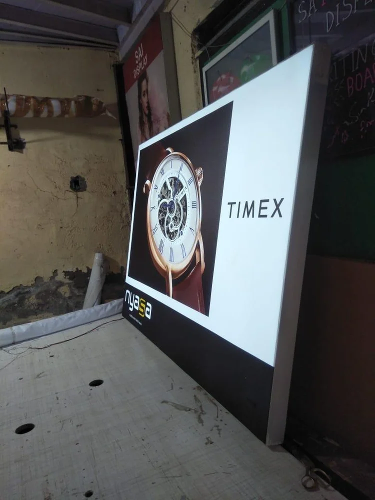 Backlit mild steel fabric board Timex sample